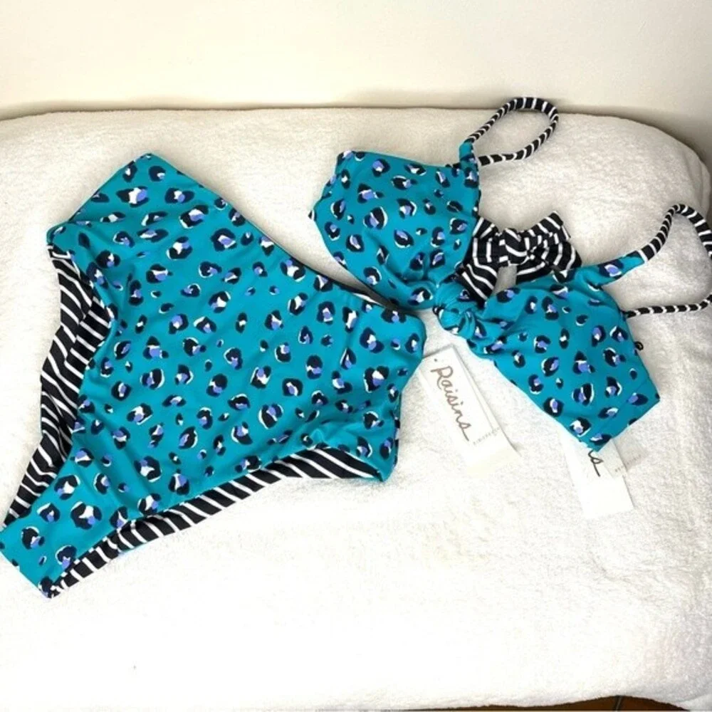 Raisins Reversible Bikini Two Piece Set Love Bra High Tide Bottom New Size Small